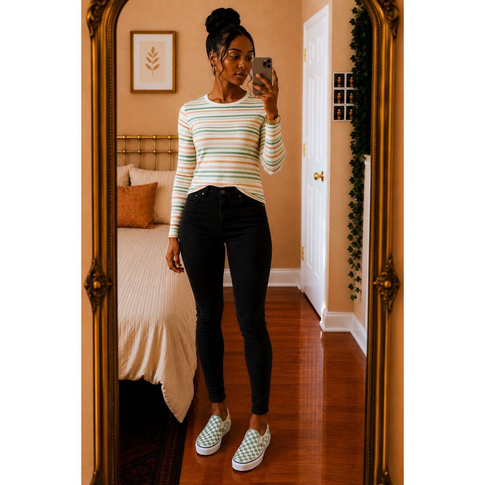 Vintage Gap Multi Color Stripes Slim Fit Crew Neck Top S Naturecore Granola